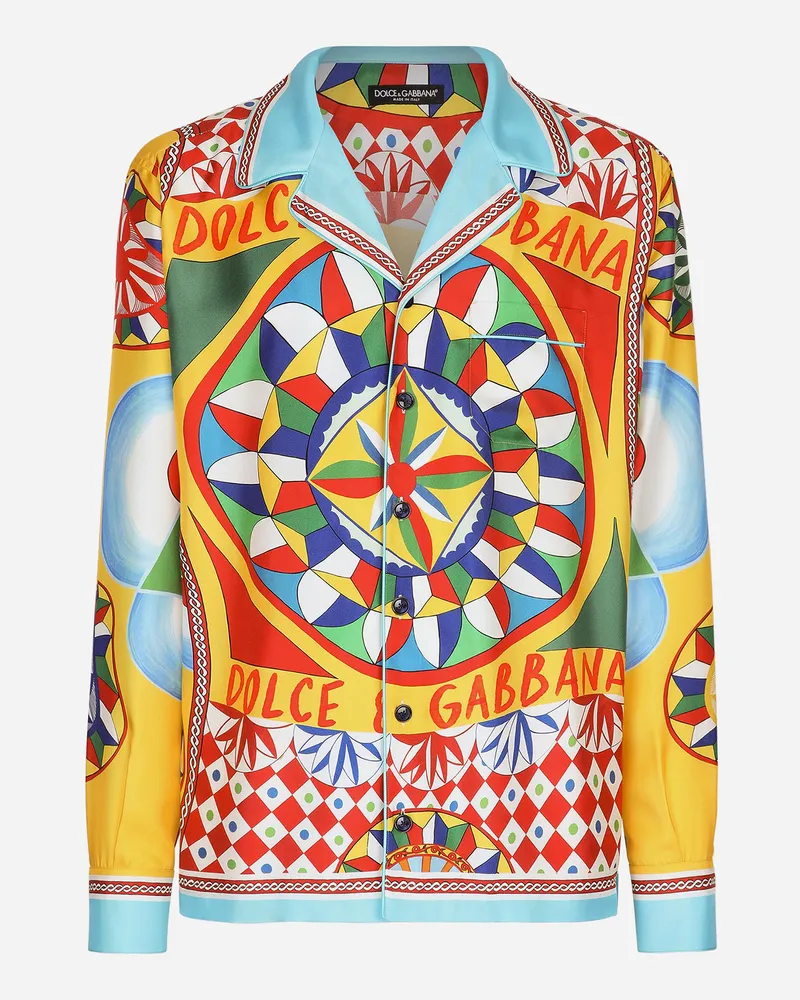 Dolce & Gabbana Hemd Aus Seidentwill Mit Carretto-print - Mann Hemden Carretto-print Seide Rot