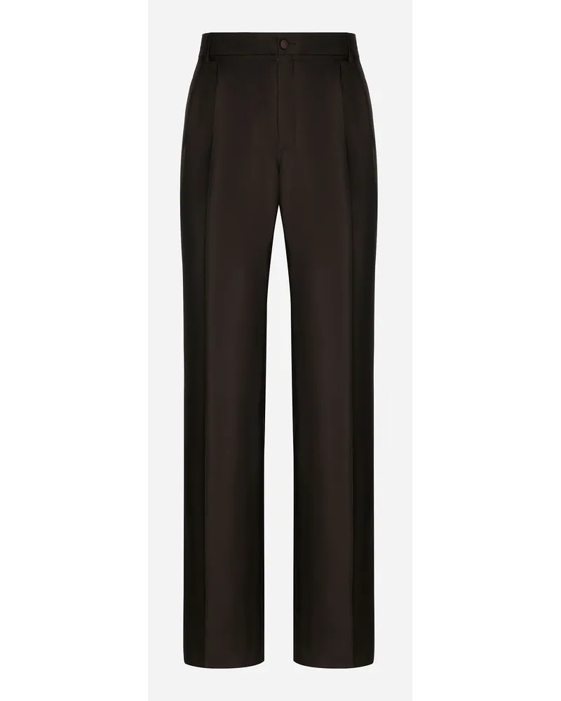 Dolce & Gabbana Sartoriale Hose aus Seide mit Bundfalten Brown