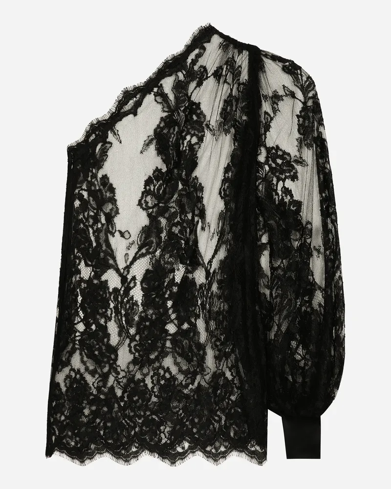 Dolce & Gabbana One-shoulder-bluse Aus Chantilly-spitze - Frau Blusen Und Tops Schwarz Schwarz