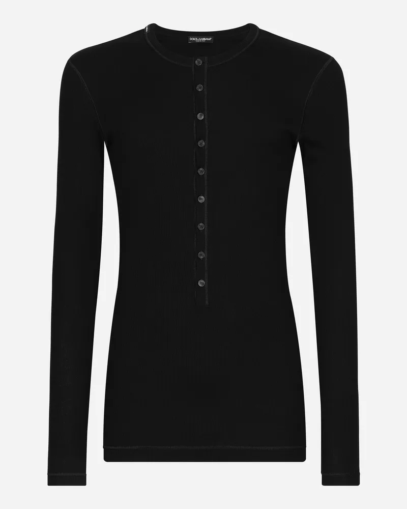 Dolce & Gabbana Serafino-t-shirt Aus Gerippter Baumwolle - Mann T-shirts Und Polos Schwarz Baumwolle Schwarz
