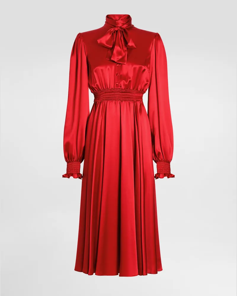 Dolce & Gabbana Hemdblusenkleid Mit Schluppenkragen Aus Seidensatin - Frau Kleider Bordeaux Seide Burgunderrot