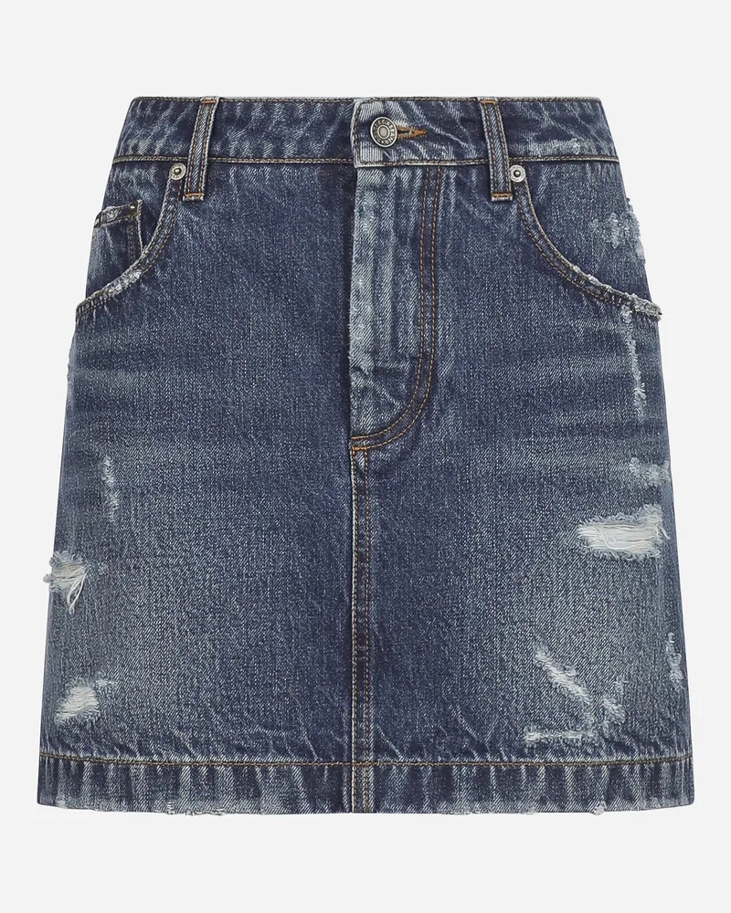 Dolce & Gabbana Minirock Aus Denim Mit Rissen - Frau Denim Mehrfarbig Blau