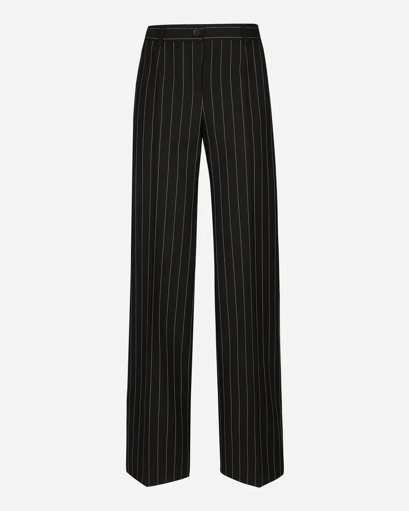 Dolce & Gabbana Ausgestellte Hose Aus Nadelstreifen-wollstoff - Frau Hosen Und Shorts #n/d Black