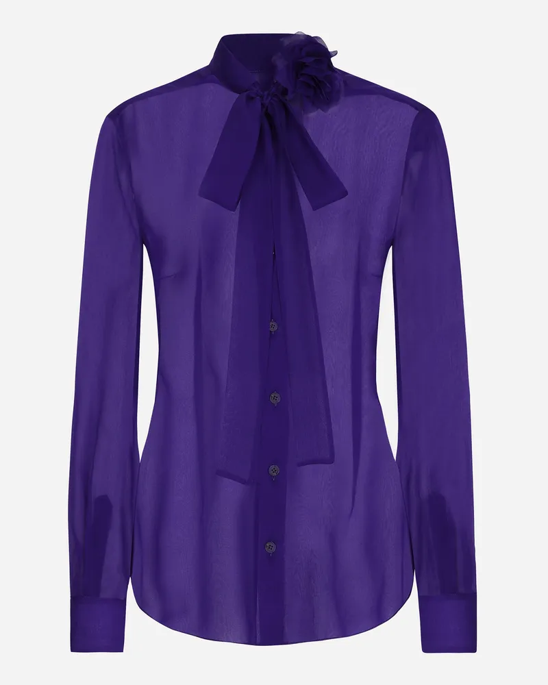 Dolce & Gabbana Bluse Aus Chiffon Mit Blume - Frau Blusen Und Tops Violett Violett