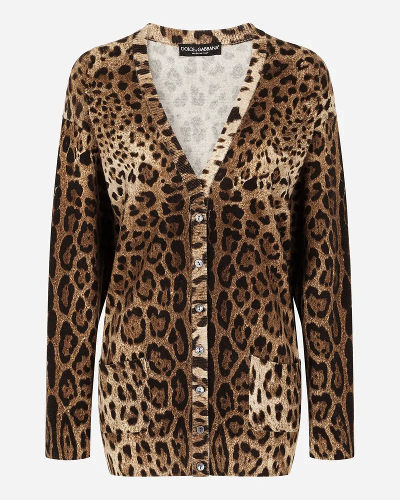 Dolce & Gabbana Cardigan Aus Kaschmir Leoprint - Frau Strickwaren Animalprint Kaschmir Animal-print