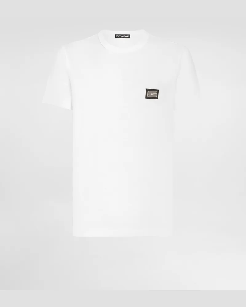Dolce & Gabbana Cotton T-shirt With Branded Tag - Mann T-shirts Und Polos Wei White
