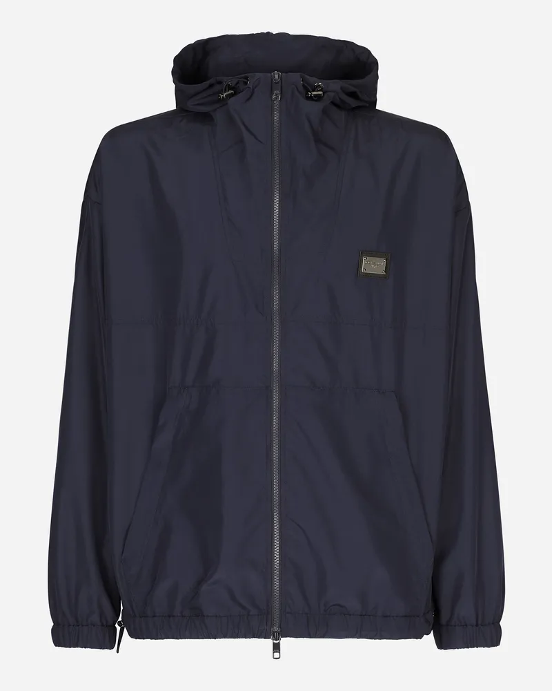 Dolce & Gabbana Nylonjacke Mit Kapuze Und Logoplakette - Mann Mäntel Und Jacken Blau Stoff Blau