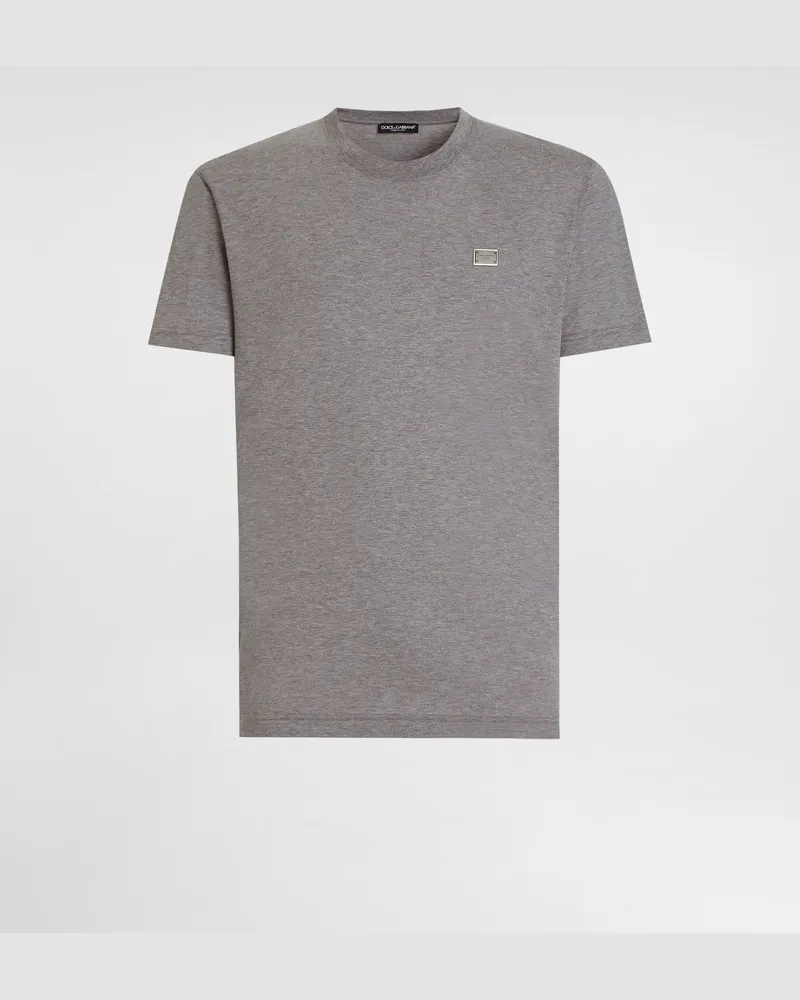 Dolce & Gabbana T-shirt Aus Baumwolle Mit Plakette - Mann T-shirts Und Polos Grau Grau
