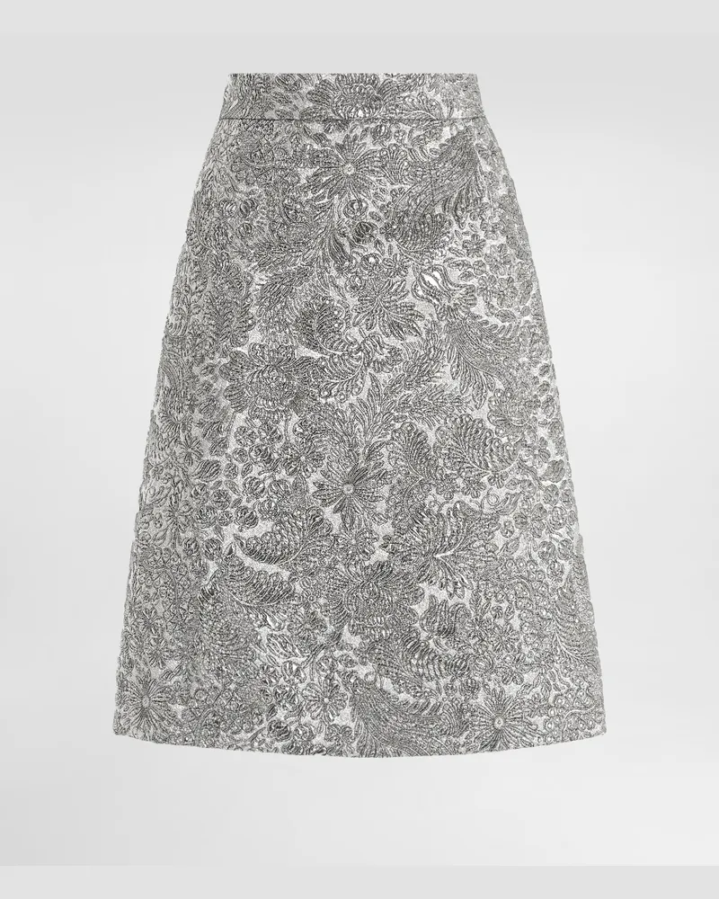 Dolce & Gabbana Lamé Floral Jacquard Midi Skirt - Frau Röcke Silber Silver