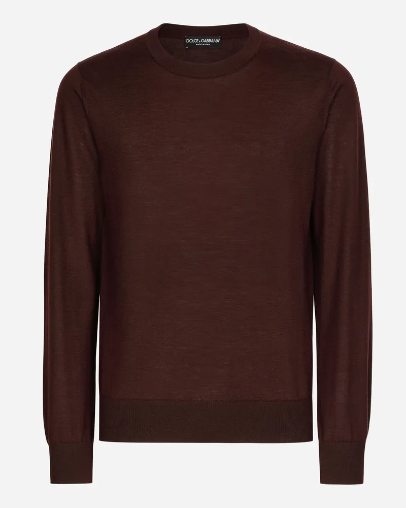 Dolce & Gabbana Rundhalspullover Aus Feinstem Kaschmir - Mann Strickwaren Bordeaux Kaschmir Burgunderrot