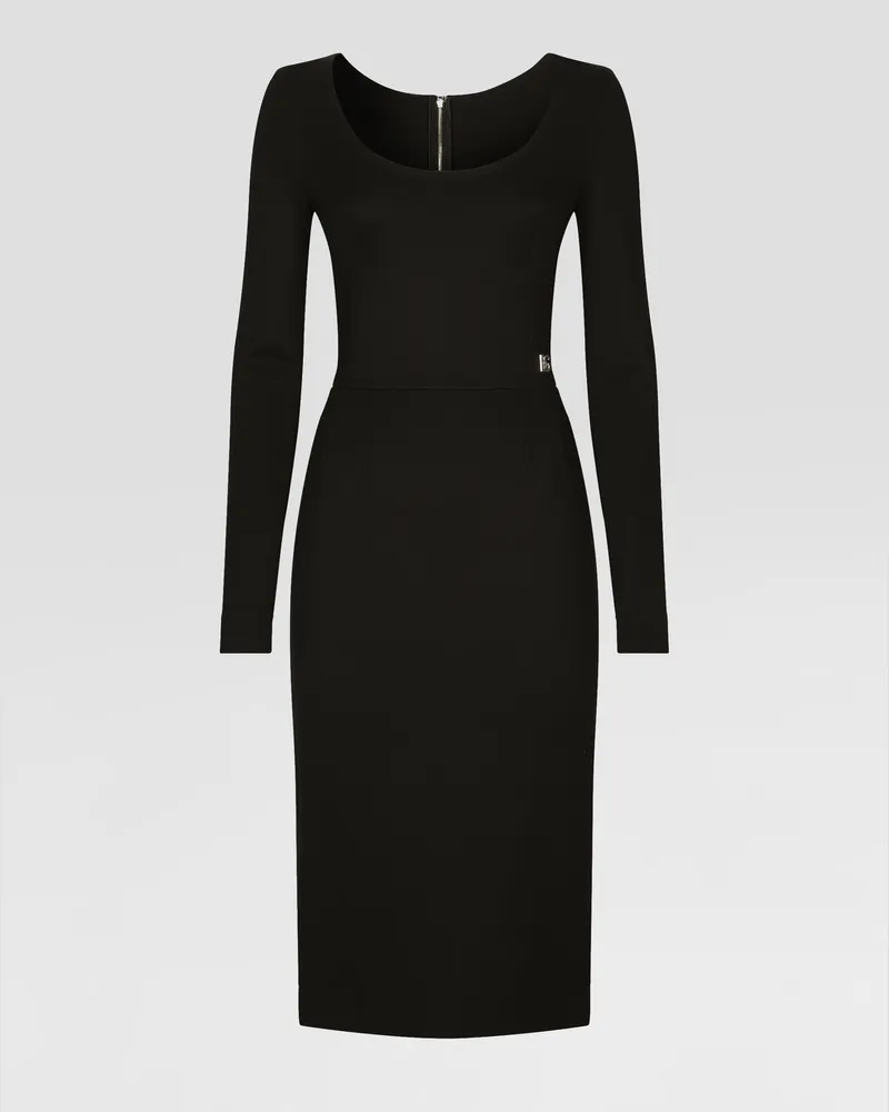 Dolce & Gabbana Longuette-kleid Aus Milano-ripp Mit Dg-logo - Frau Kleider Schwarz Viskose Schwarz