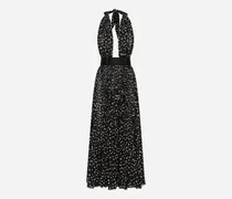 Tief Ausgeschnittenes Longuette-kleid Aus Chiffon Punkteprint - Frau Kleider Drucken