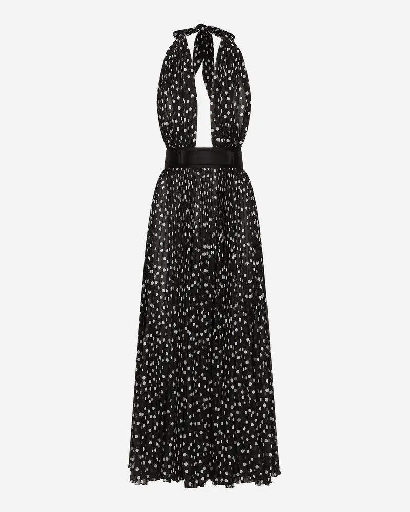 Dolce & Gabbana Tief Ausgeschnittenes Longuette-kleid Aus Chiffon Punkteprint - Frau Kleider Drucken Drucken
