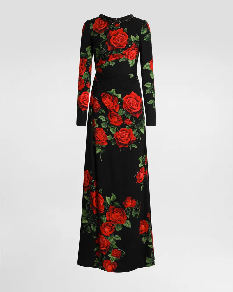 Dolce & Gabbana Kleid Aus Charmeuse Mit Rosenprint - Frau Kleider Mehrfarbig Mehrfarbig