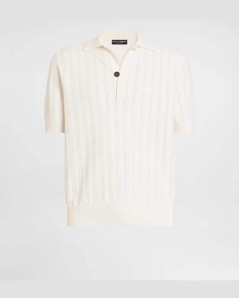 Dolce & Gabbana Poloshirt Aus Perforierter Baumwolle - Mann Strickwaren Wei White