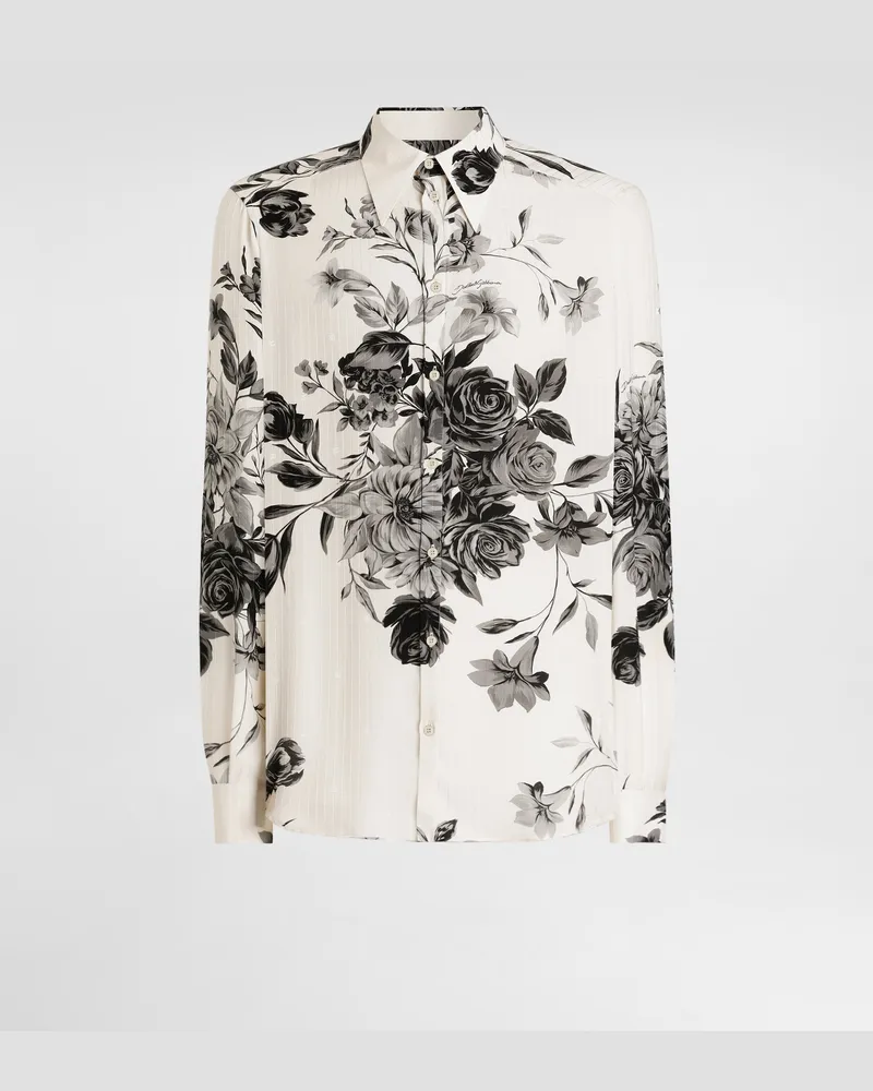 Dolce & Gabbana Flower Bouquet-print Gold Jacquard Shirt - Mann Hemden Multicolor Multicolor