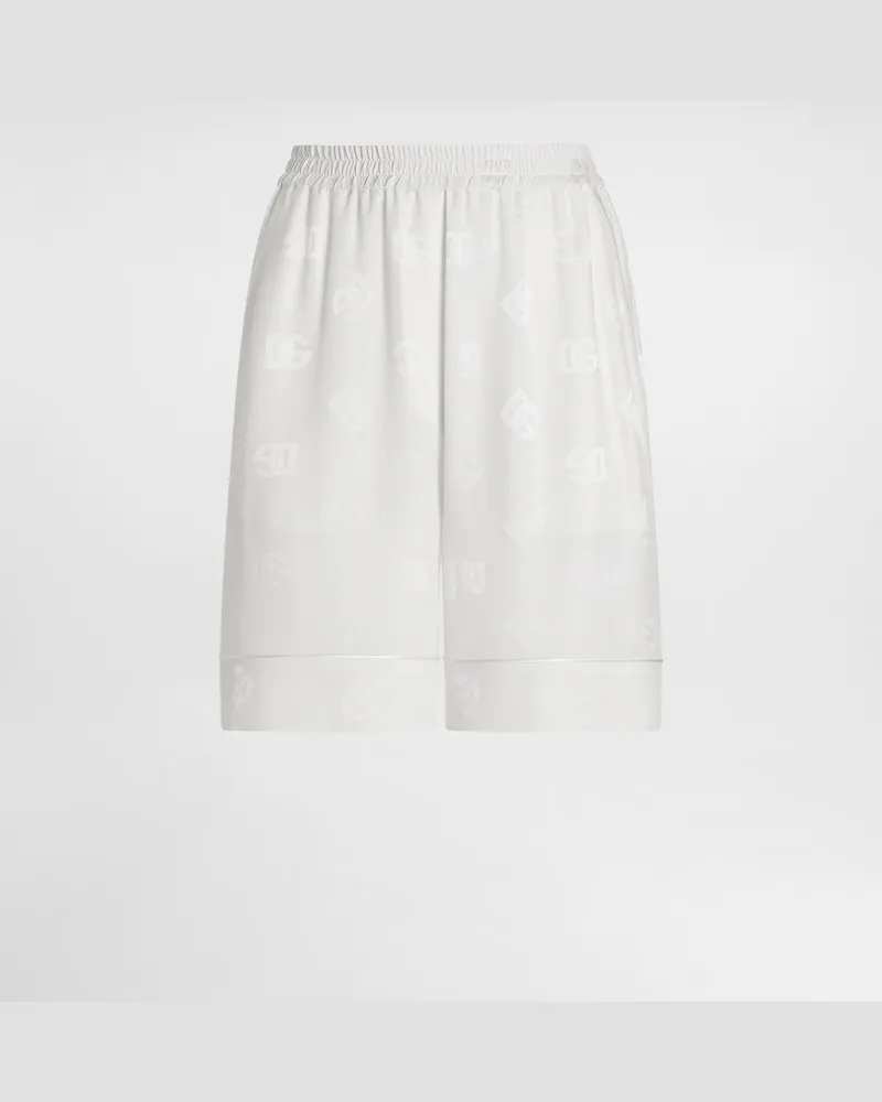 Dolce & Gabbana Jacquardbermudas Aus Seidensatin Dg-logo Allover - Frau Hosen Und Shorts Wei Weiss