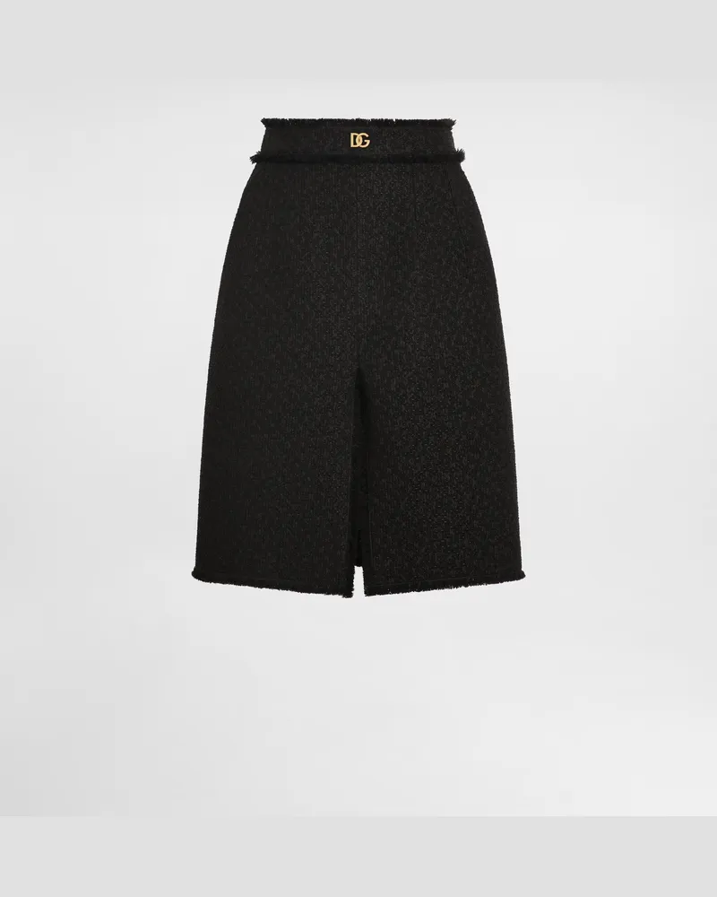 Dolce & Gabbana Midirock Aus Raschel-tweed Mit Mittelschlitz Und Dg-logo - Frau Röcke Schwarz Schwarz