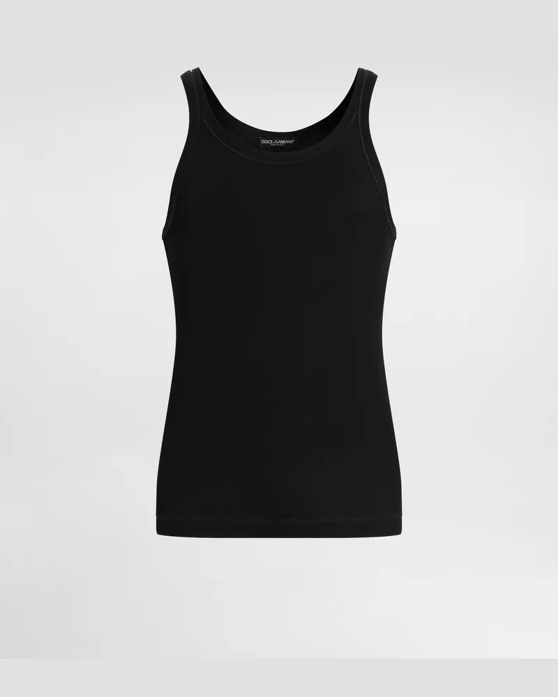Dolce & Gabbana Tanktop Slim Gerippt Mit Plakette - Mann T-shirts Und Polos Schwarz Schwarz