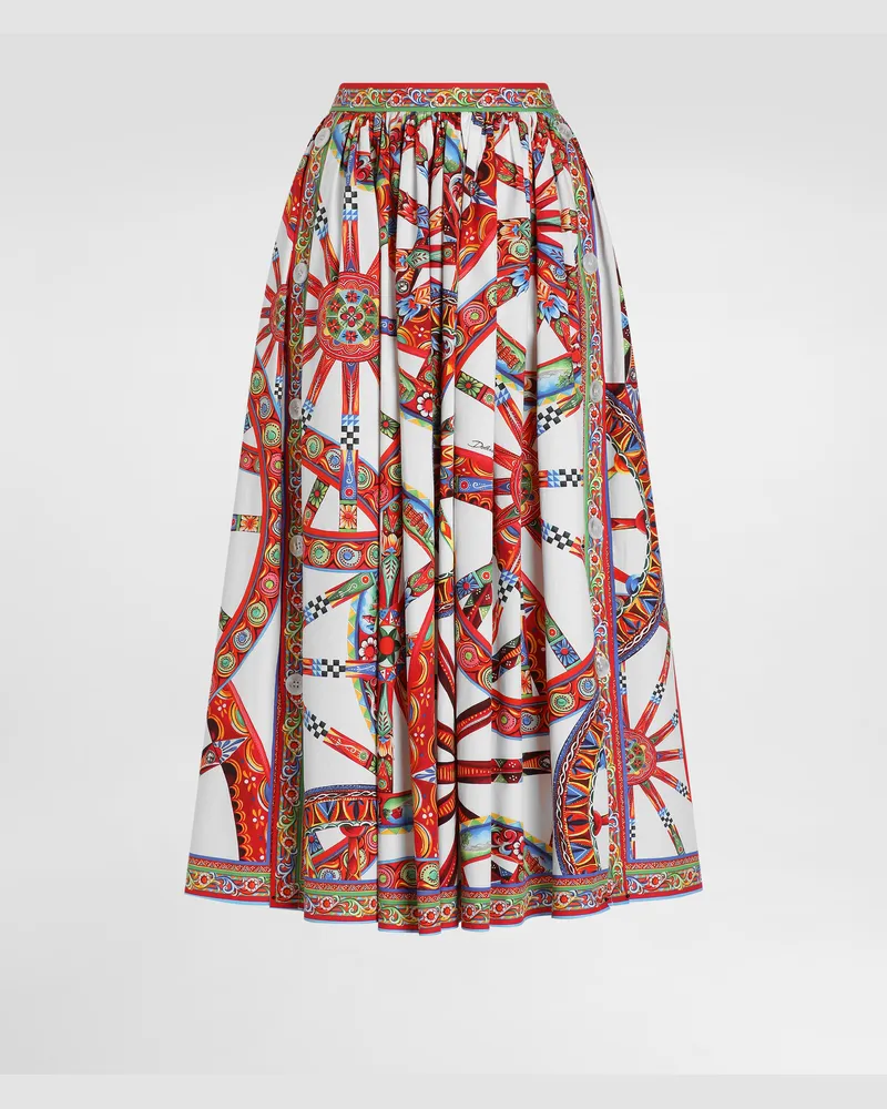 Dolce & Gabbana Langer Rock Aus Popeline Mit Carretto-print - Frau Röcke Mehrfarbig Mehrfarbig
