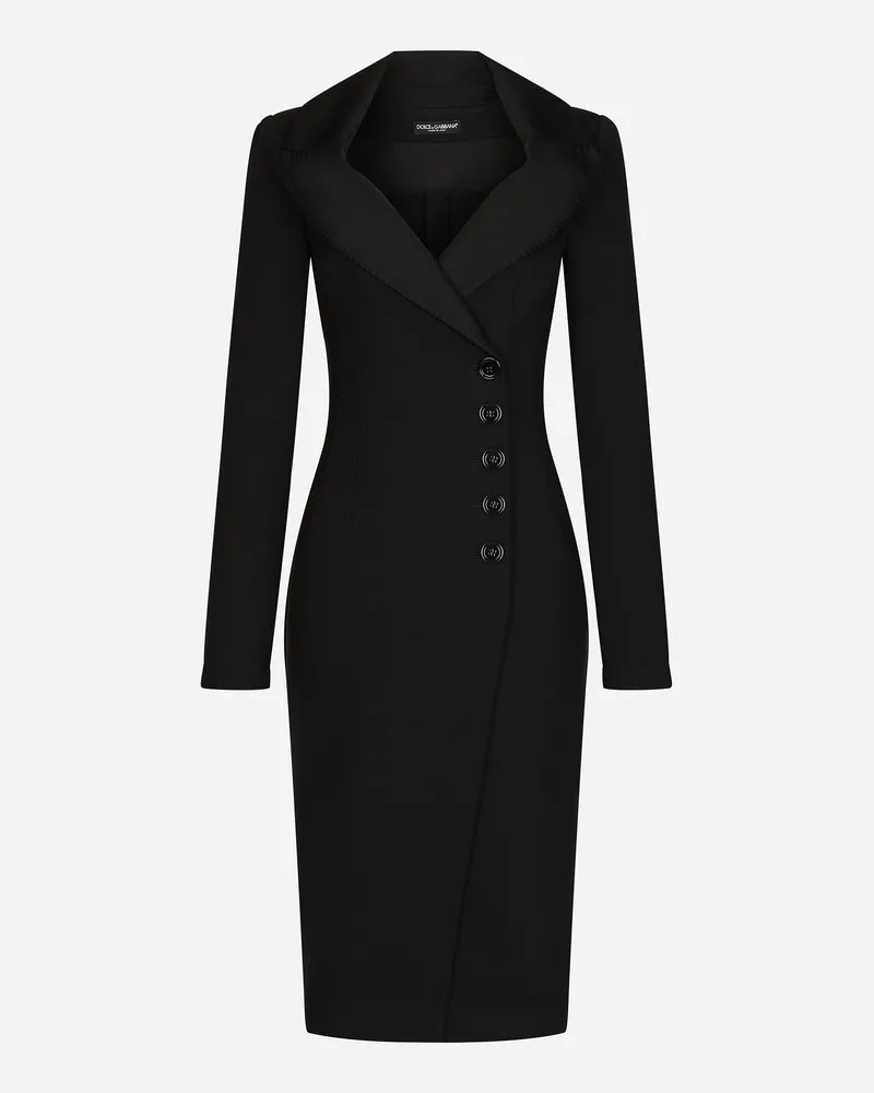 Dolce & Gabbana Mantelkleid In Midilänge Aus Funktionsjersey - Frau Kleider Schwarz Stoff Schwarz