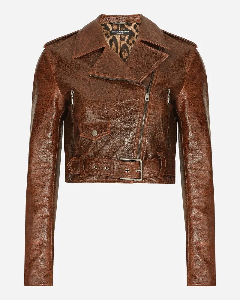 Dolce & Gabbana Bikerjacke Aus Kunstleder Aus Beschichteter Baumwolle - Frau Mäntel Und Jacken Braun Baumwolle Braun