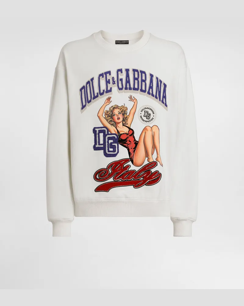Dolce & Gabbana Sweatshirt With Print And Embroidery - Mann Sweatshirts Cremewei Cream