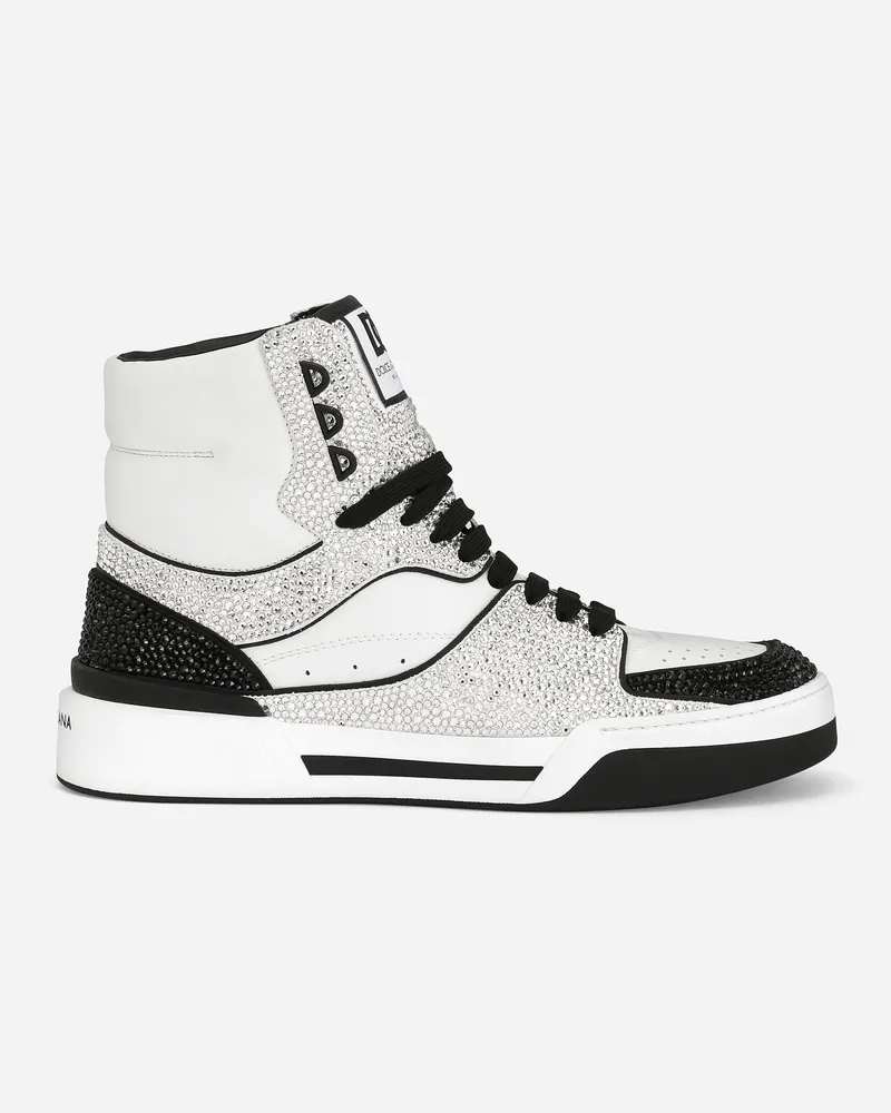 Dolce & Gabbana High-top-sneaker New Roma Aus Kalbsleder Mit Thermostrass - Mann Sneakers Schwarz Leder Mehrfarbig