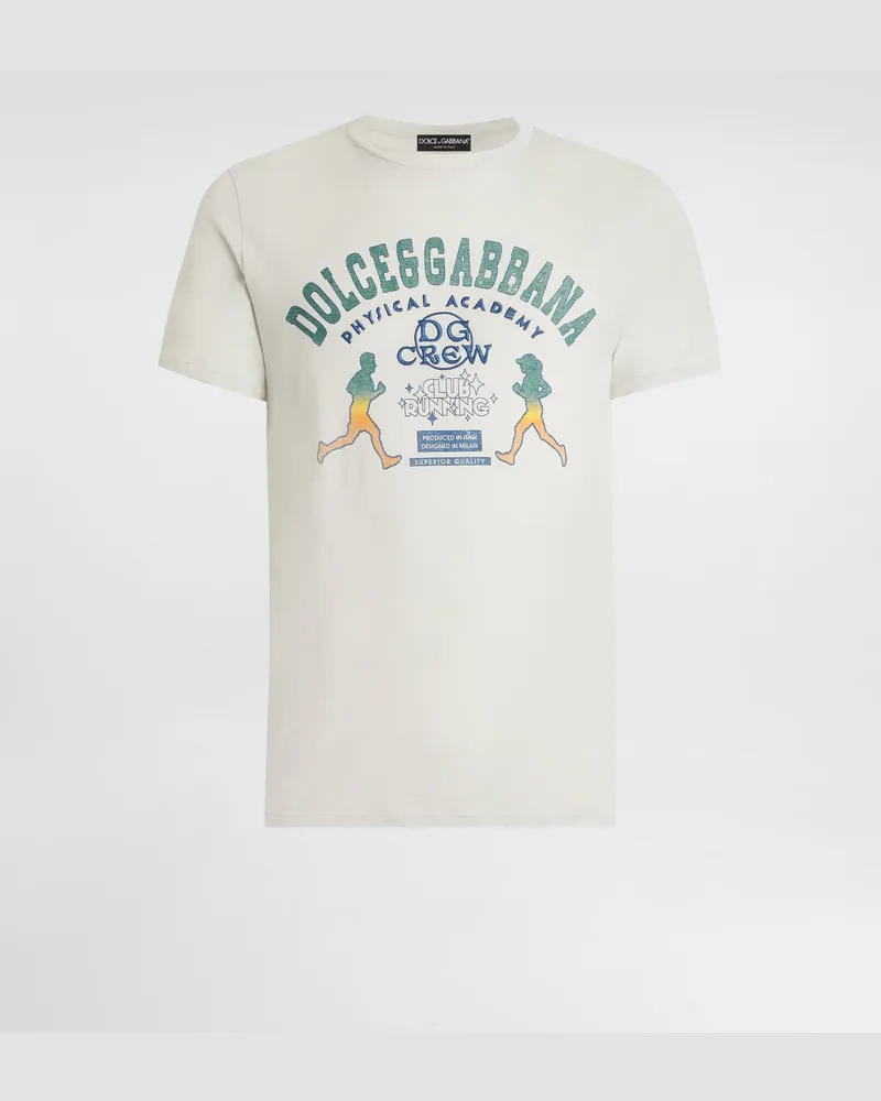 Dolce & Gabbana Cotton T-shirt With Print And Embroidery - Mann T-shirts Und Polos Grau Grey