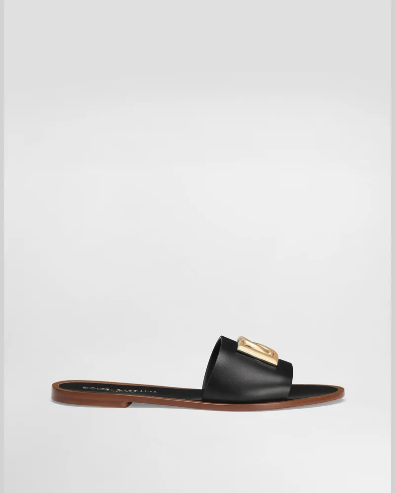 Dolce & Gabbana Flache Pantolette Aus Kalbsleder - Frau Pantoletten Und Mules Schwarz Leder #n