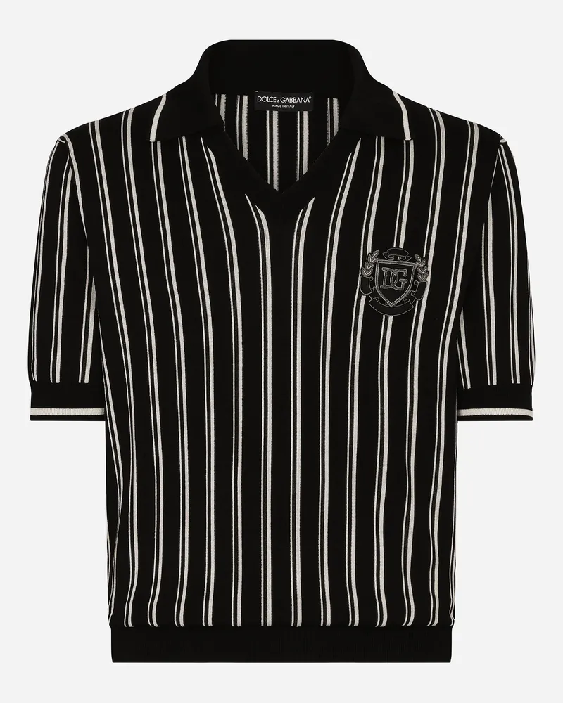 Dolce & Gabbana Gestreiftes Poloshirt aus Seide mit DG-Logo Mehrfarbig