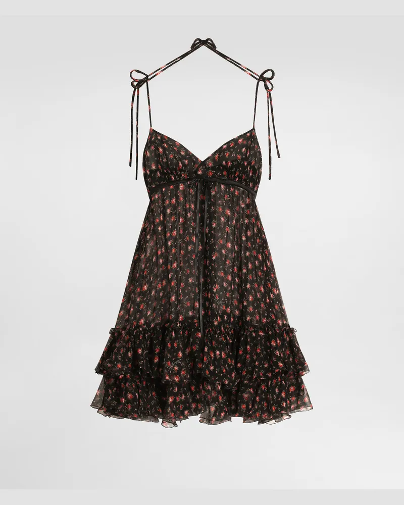 Dolce & Gabbana Kurzes Kleid Aus Chiffon Mit Röschen-print - Frau Kleider Mehrfarbig Mehrfarbig