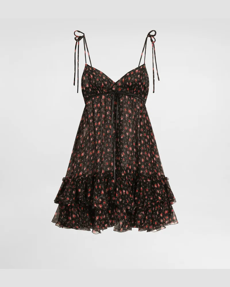 Dolce & Gabbana Kurzes Kleid Aus Chiffon Mit Röschen-print - Frau Kleider Mehrfarbig Mehrfarbig