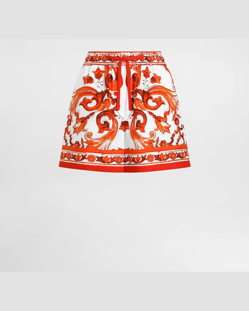 Dolce & Gabbana Bermuda-shorts Aus Popeline Mit Majolika-print - Frau Hosen Und Shorts Mehrfarbig Multicolor