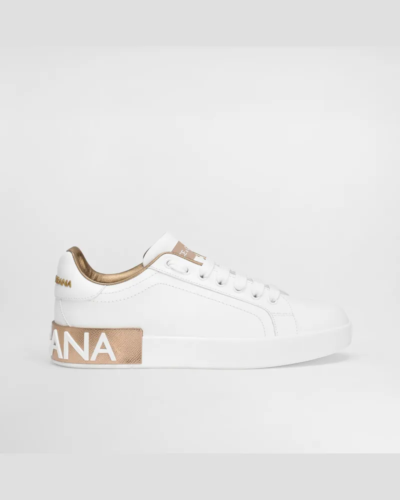 Dolce & Gabbana Sneaker Portofino Aus Kalbsnappaleder Mit Lamé-details - Frau Sneakers Gold Leder Gold