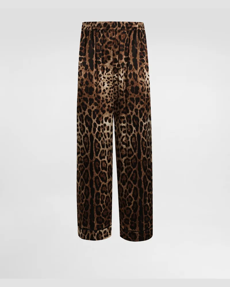 Dolce & Gabbana Pyjamahose Aus Satin Leoprint - Frau Hosen Und Shorts Animalprint Baumwolle Animal-print