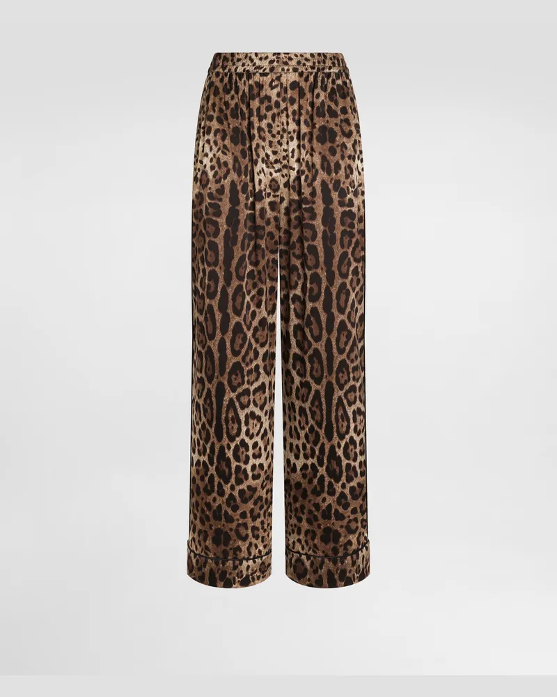 Dolce & Gabbana Pyjamahose Aus Satin Leoprint - Frau Hosen Und Shorts Animalprint Baumwolle Animal-print