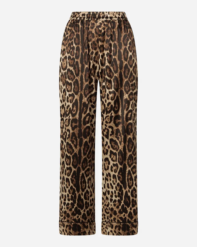 Dolce & Gabbana Pyjamahose Aus Satin Leoprint - Frau Hosen Und Shorts Animalprint Baumwolle Animal-print