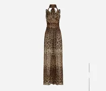 Langes Kleid Aus Chiffon Leoprint - Frau Kleider Animalprint