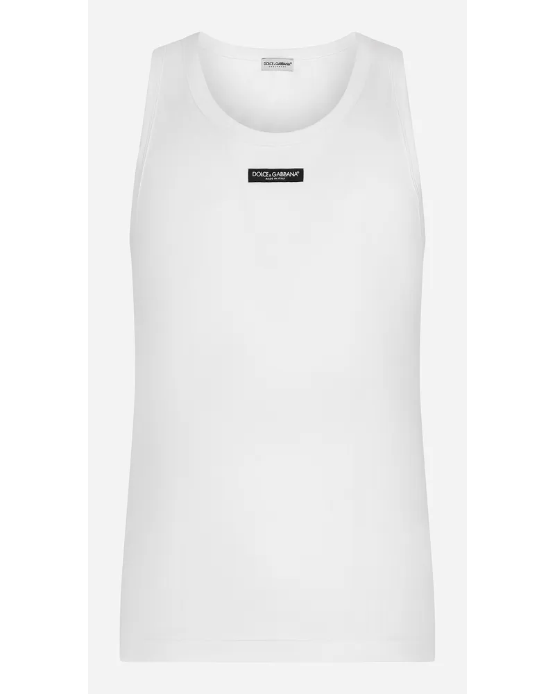 Dolce & Gabbana Two Way Stretch Cotton Tank Top With Logo Label Weiss