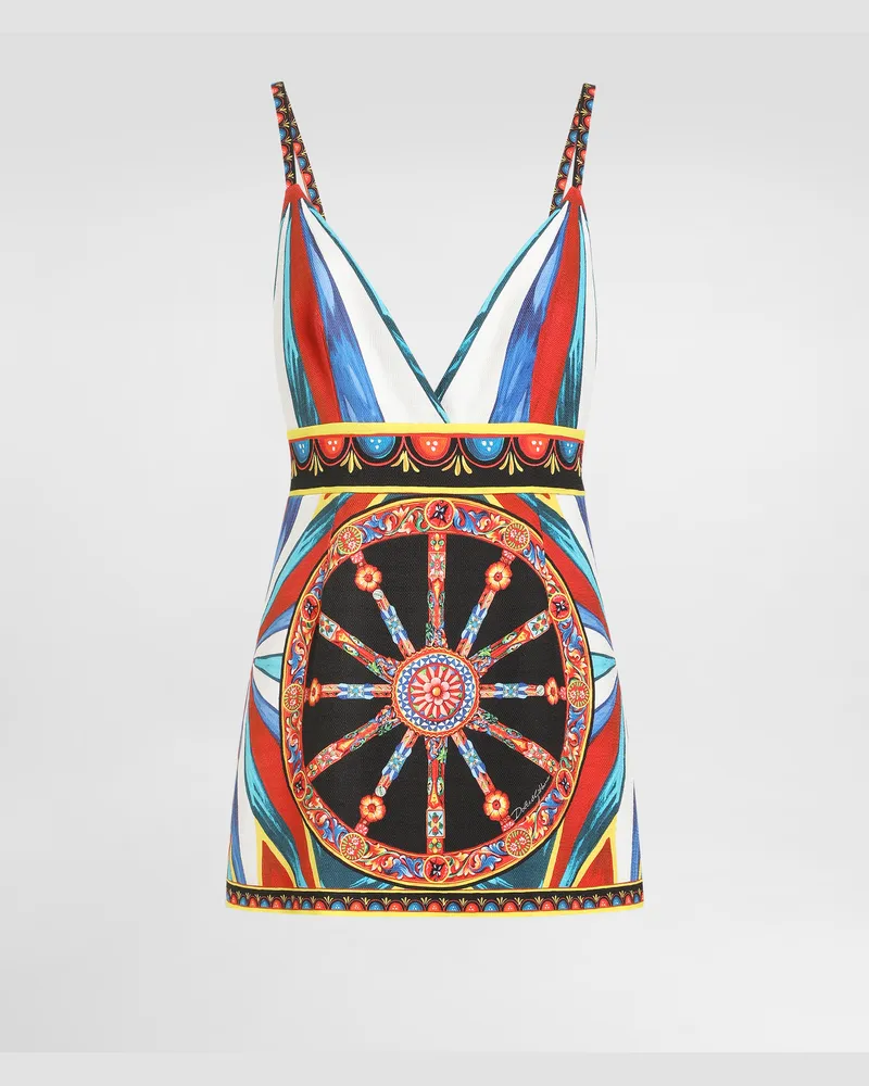 Dolce & Gabbana Kurzkleid Aus Stuoia-gewebe Mit Carretto-print - Frau Kleider Mehrfarbig Mehrfarbig