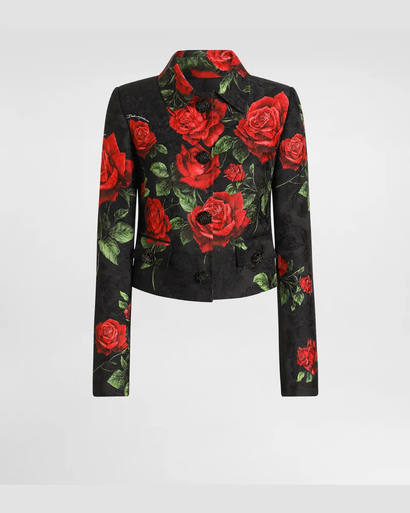 Dolce & Gabbana Jacke Aus Brokat Mit Rosenprint Und Schmuckknöpfen - Frau Mäntel Und Jacken Multicolor Multicolor