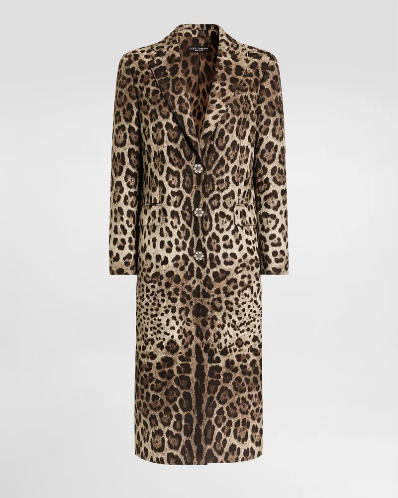 Dolce & Gabbana Mantel Aus Brokat, Einreihig, Mit Schmuckknöpfen In Leo-print - Frau Mäntel Und Jacken Animalprint Drucken