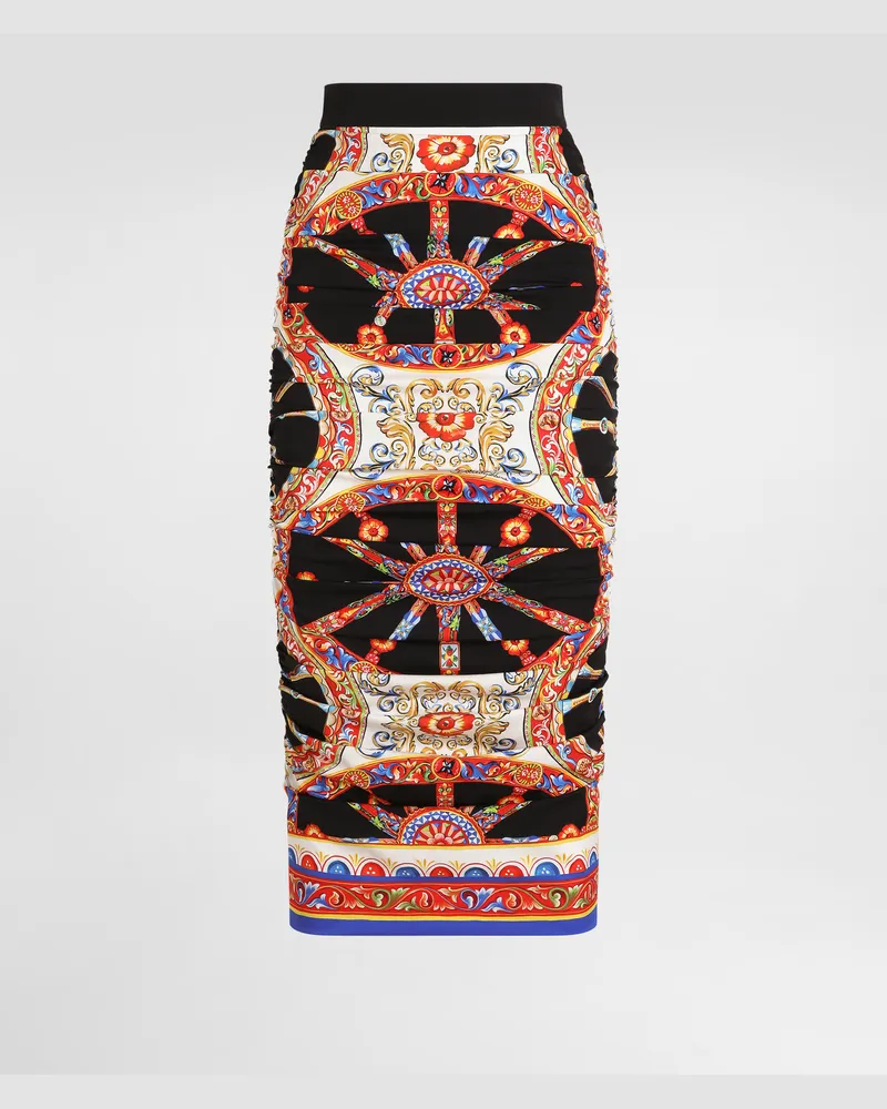 Dolce & Gabbana Midi-rock Aus Charmeuse Mit Carretto-print - Frau Röcke Mehrfarbig Mehrfarbig