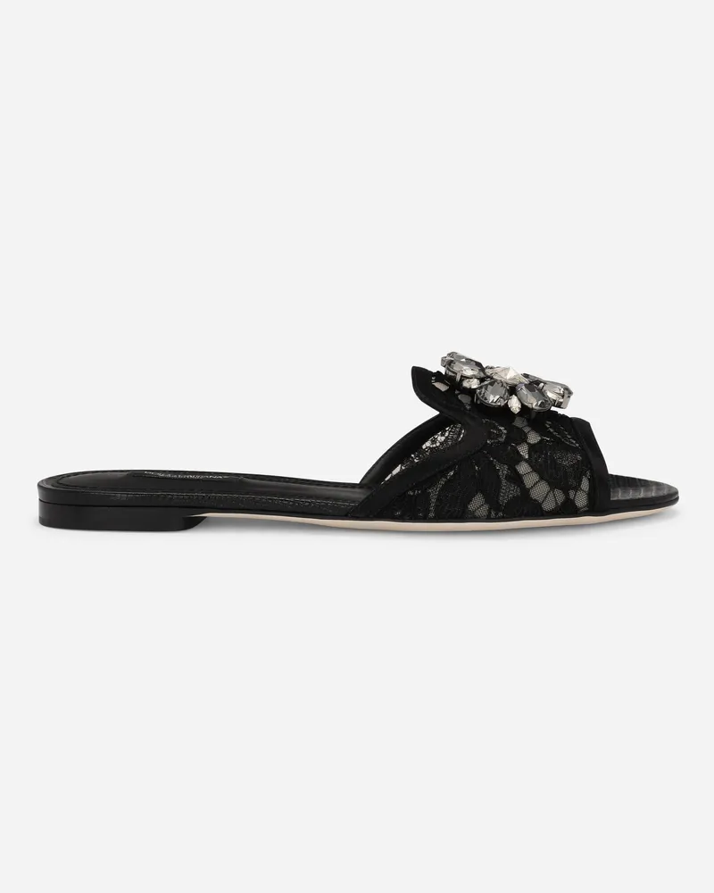 Dolce & Gabbana Sandale Aus Spitze Mit Kristallen - Frau Pantoletten Und Mules Schwarz Schwarz