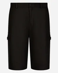 Dolce & Gabbana Cargo-Bermudas aus Leinen mit Plakette Schwarz