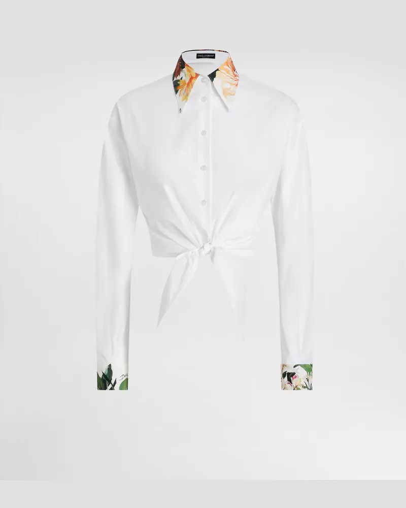 Dolce & Gabbana Bluse Aus Popeline Mit Blumenbouquet-print - Frau Blusen Und Tops Wei Weiss