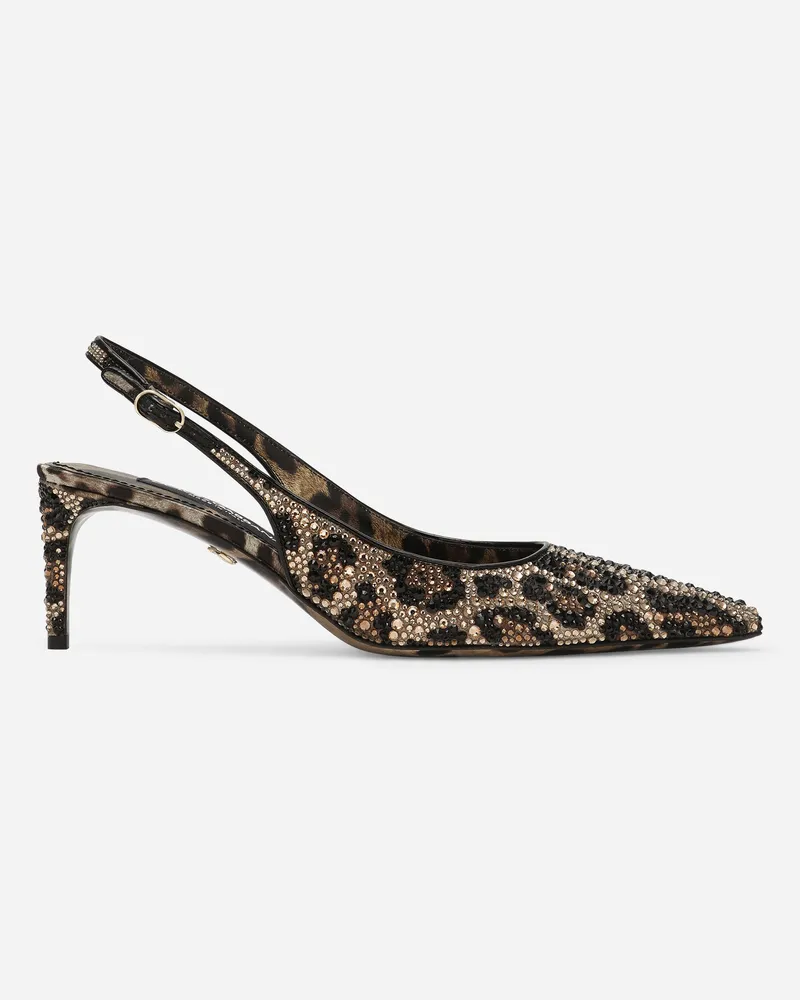 Dolce & Gabbana Slingback Aus Satin Und Thermostrass - Frau Pumps Und Slingbacks Animalprint Satin Animal-print