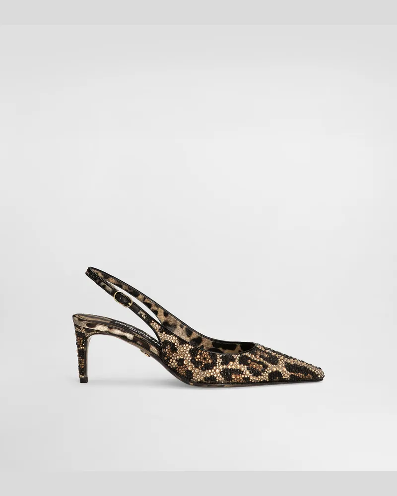 Dolce & Gabbana Slingback Aus Satin Und Thermostrass - Frau Pumps Und Slingbacks Animalprint Satin Animal-print