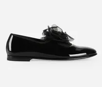 Slipper Aus Lackleder Mit Blumenapplikation - Mann Driver Und Mokassins Schwarz